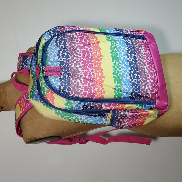 CRCKT 11x15x5" NEW Backpack Floral Rainbow Pink Nylon Padded Pockets Organizer - Picture 1 of 12